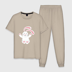 Пижама хлопковая мужская Cute Rabbit, цвет: миндальный