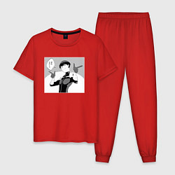Пижама хлопковая мужская Сосиро Хосина - Кайдзю номер 8, цвет: красный