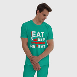 Пижама хлопковая мужская Надпись eat sleep Tomb Raider repeat, цвет: зеленый — фото 2
