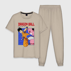 Пижама хлопковая мужская Dragon Ball - Сон Гоку - Удар, цвет: миндальный