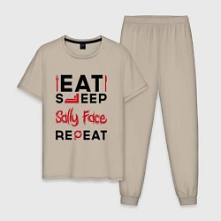 Пижама хлопковая мужская Надпись: eat sleep Sally Face repeat, цвет: миндальный