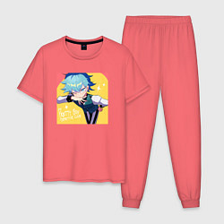 Пижама хлопковая мужская Manabu Soutouin - Красавчики детективы, цвет: коралловый