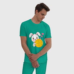 Пижама хлопковая мужская Кролик с вкусняшкой, цвет: зеленый — фото 2
