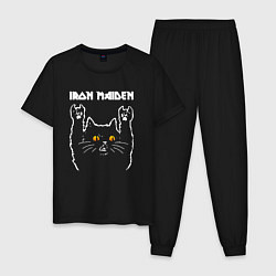 Пижама хлопковая мужская Iron Maiden rock cat, цвет: черный