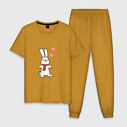 Пижама хлопковая мужская Кролик с сердечками, цвет: горчичный