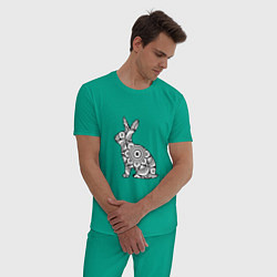 Пижама хлопковая мужская Узорный кролик, цвет: зеленый — фото 2