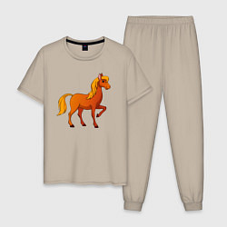 Пижама хлопковая мужская Добрый конь, цвет: миндальный