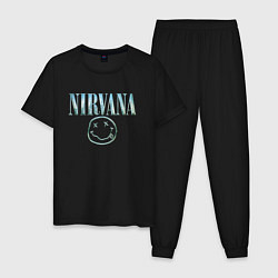 Пижама хлопковая мужская Nirvana - смайлик, цвет: черный