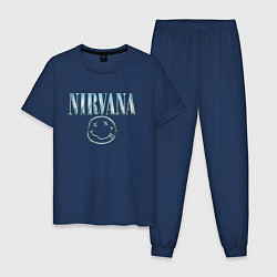 Пижама хлопковая мужская Nirvana - смайлик, цвет: тёмно-синий