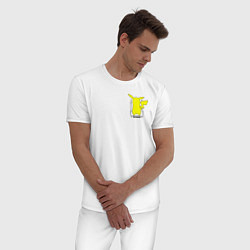 Пижама хлопковая мужская Пикачу маленькое лого!, цвет: белый — фото 2