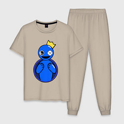 Пижама хлопковая мужская Радужные друзья: Синий персонаж, цвет: миндальный