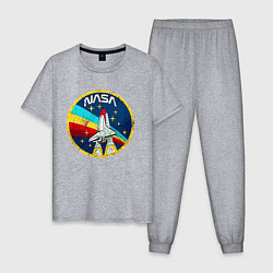 Пижама хлопковая мужская NASA - emblem - USA, цвет: меланж