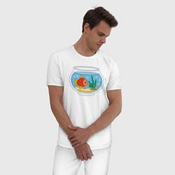 Пижама хлопковая мужская Аквариум и рыбка, цвет: белый — фото 2