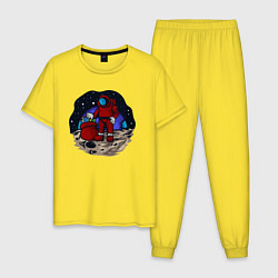 Пижама хлопковая мужская Санта космонавт, цвет: желтый