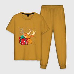 Пижама хлопковая мужская Олень с подарком для тебя, цвет: горчичный