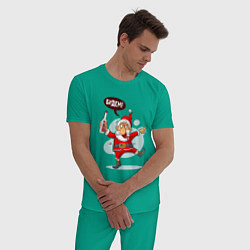 Пижама хлопковая мужская Пьяный Дед Мороз!, цвет: зеленый — фото 2