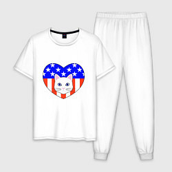 Пижама хлопковая мужская American cat, цвет: белый