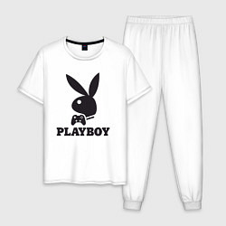 Пижама хлопковая мужская Playboy - Игровой джостик, цвет: белый