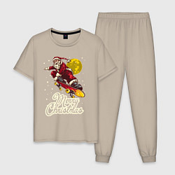 Пижама хлопковая мужская Санта на скейте, цвет: миндальный