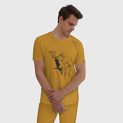 Пижама хлопковая мужская Кошачий баскетбол, цвет: горчичный — фото 2