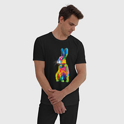 Пижама хлопковая мужская Кролик в стиле поп-арт, цвет: черный — фото 2
