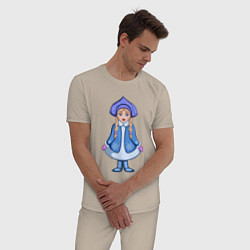 Пижама хлопковая мужская Снегурочка с косичками, цвет: миндальный — фото 2