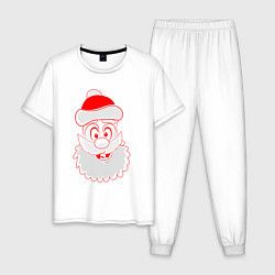 Пижама хлопковая мужская Лицо Деда Мороза, цвет: белый