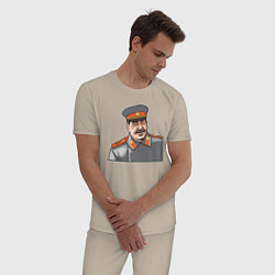 Пижама хлопковая мужская Товарищ Сталин смеётся, цвет: миндальный — фото 2