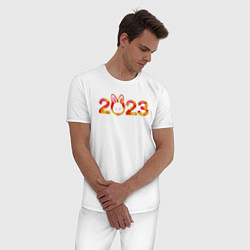 Пижама хлопковая мужская Новый год 2023, цвет: белый — фото 2