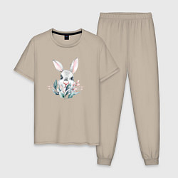 Пижама хлопковая мужская Кролик в цветах, цвет: миндальный