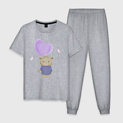 Пижама хлопковая мужская Милый медвежонок с шариком и бабочками, цвет: меланж