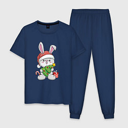 Мужская пижама Новогодний кролик с елочкой