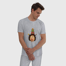 Пижама хлопковая мужская Ёжик с Новогодними подарками, цвет: меланж — фото 2