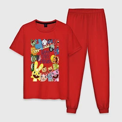 Пижама хлопковая мужская Happy three friends - poster, цвет: красный
