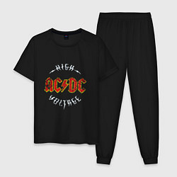 Пижама хлопковая мужская AC-DC Высокое напряжение, цвет: черный