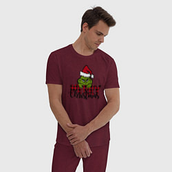 Пижама хлопковая мужская Гринч Merry Christmas, цвет: меланж-бордовый — фото 2