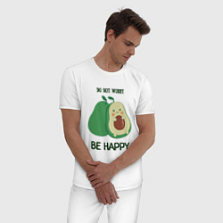 Пижама хлопковая мужская Dont worry be happy - avocado, цвет: белый — фото 2