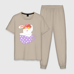 Пижама хлопковая мужская Зайка в кружке, цвет: миндальный