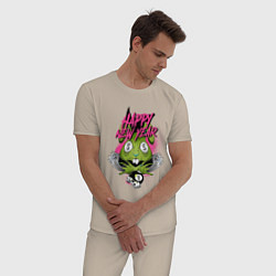Пижама хлопковая мужская Green rabbit Happy new year, цвет: миндальный — фото 2
