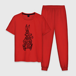 Пижама хлопковая мужская Кролик на санках, цвет: красный