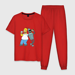 Пижама хлопковая мужская Drunk Homer and Bender, цвет: красный