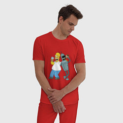 Пижама хлопковая мужская Drunk Homer and Bender, цвет: красный — фото 2