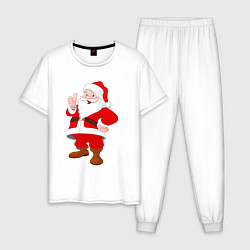 Пижама хлопковая мужская Радостный Санта Клаус, цвет: белый