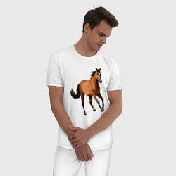 Пижама хлопковая мужская Мустанг лошадь, цвет: белый — фото 2