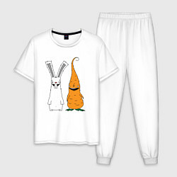 Пижама хлопковая мужская Заяц с морковкой, цвет: белый