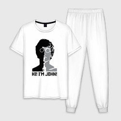 Пижама хлопковая мужская Джон Леннон - портрет, цвет: белый