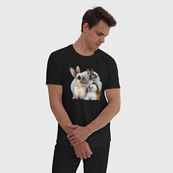 Пижама хлопковая мужская Влюбленные кролики, цвет: черный — фото 2