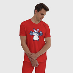 Пижама хлопковая мужская Заяц со штангой, цвет: красный — фото 2