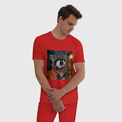Пижама хлопковая мужская Енот-Детектив, цвет: красный — фото 2