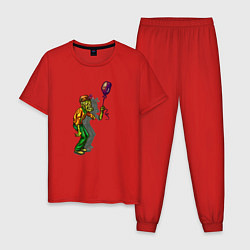 Пижама хлопковая мужская Зомби и шарик, цвет: красный